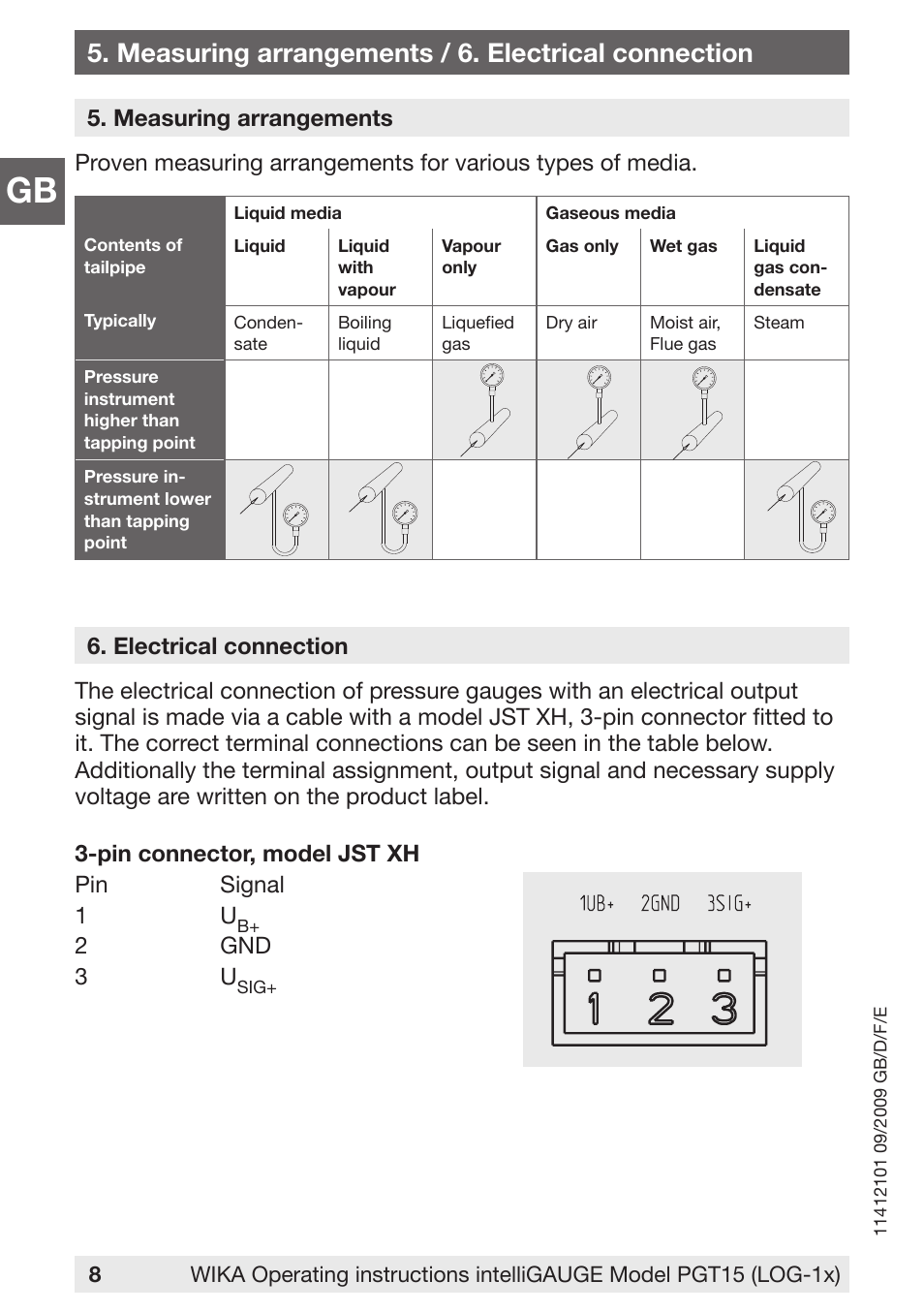 Measuring arrangements / 6. electrical connection | WIKA PGT15 User Manual | Page 8 / 36
