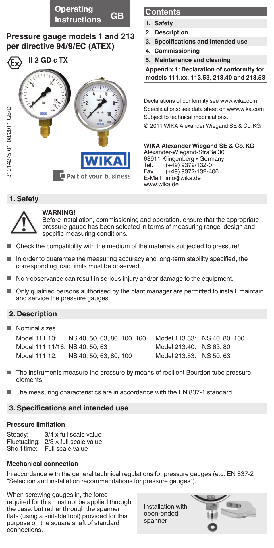 WIKA 111.11 User Manual | 3 pages