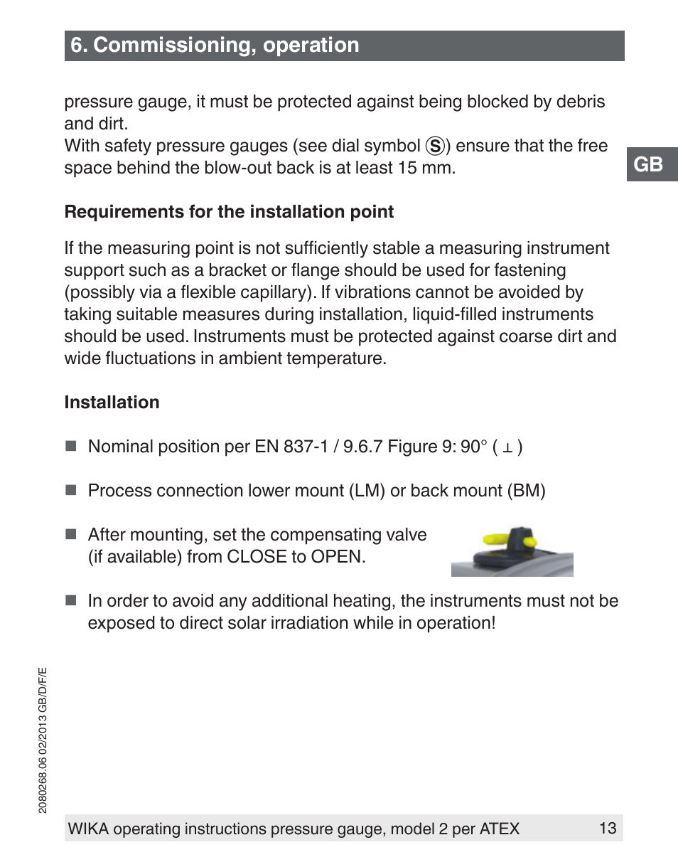 Commissioning, operation | WIKA 233.50 User Manual | Page 13 / 60