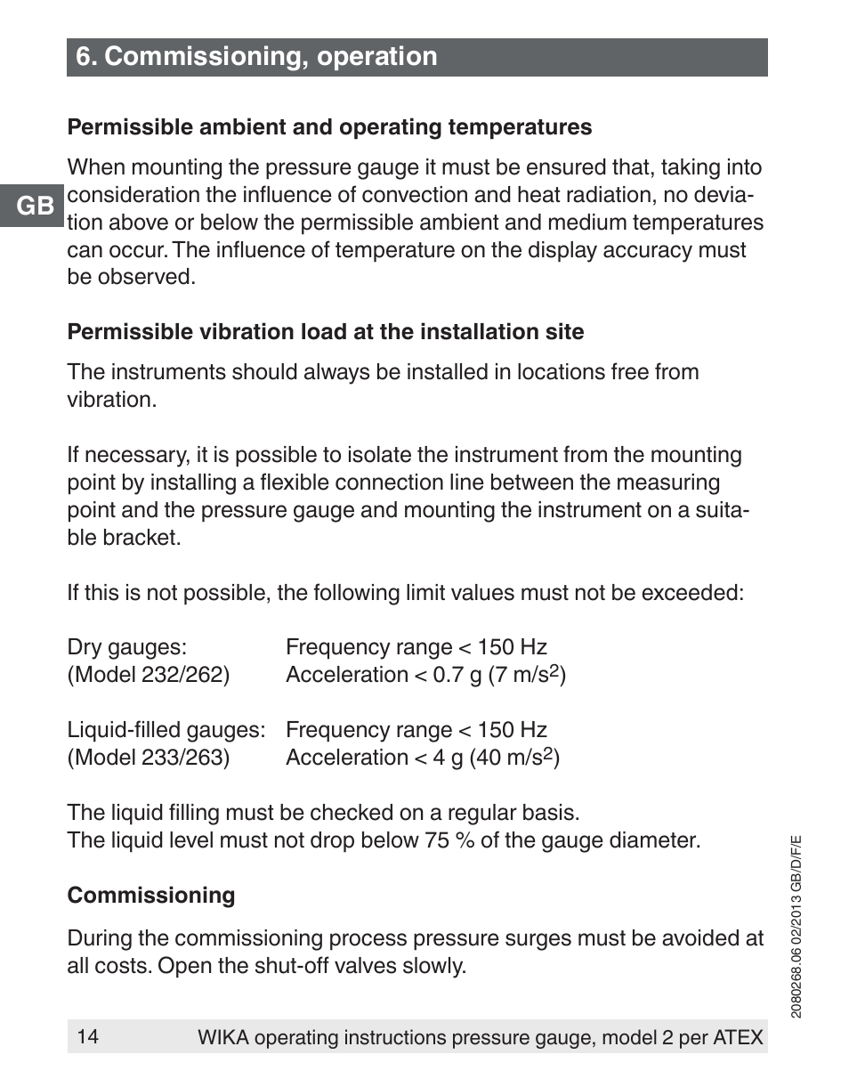 Commissioning, operation | WIKA 233.50 User Manual | Page 14 / 60