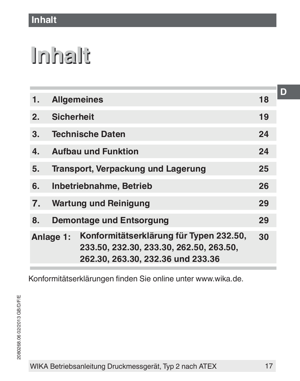 Inhalt | WIKA 233.50 User Manual | Page 17 / 60