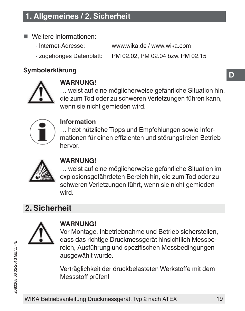 Sicherheit, Allgemeines / 2. sicherheit | WIKA 233.50 User Manual | Page 19 / 60