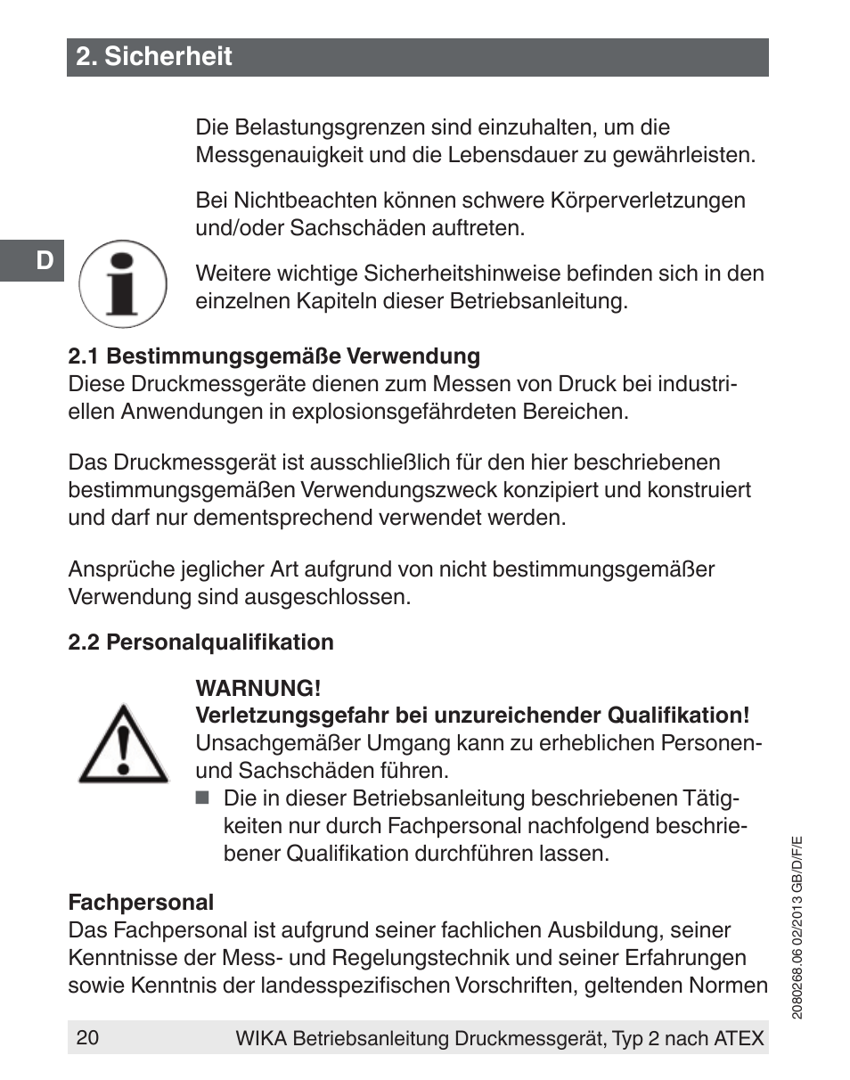 Sicherheit | WIKA 233.50 User Manual | Page 20 / 60