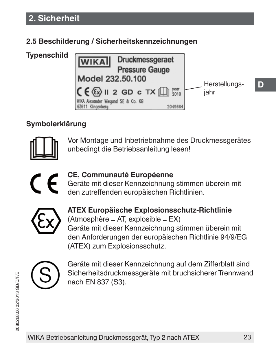 Sicherheit | WIKA 233.50 User Manual | Page 23 / 60