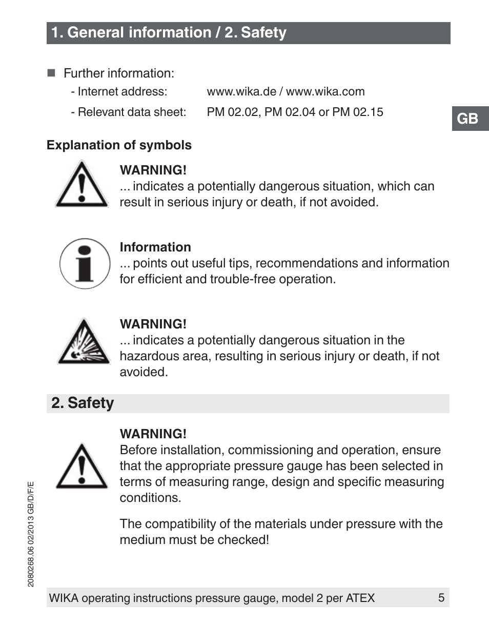 Safety, General information / 2. safety | WIKA 233.50 User Manual | Page 5 / 60
