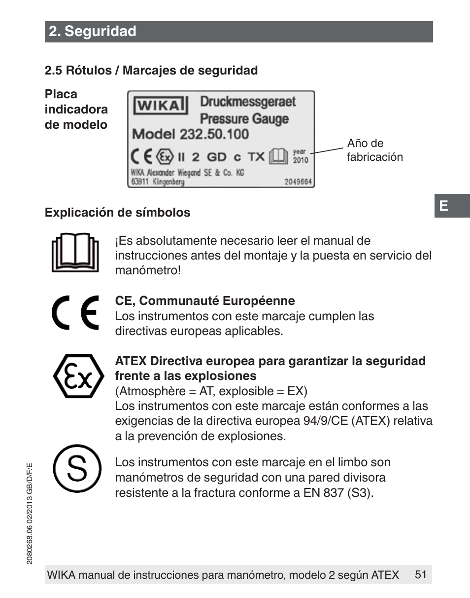 Seguridad | WIKA 233.50 User Manual | Page 51 / 60