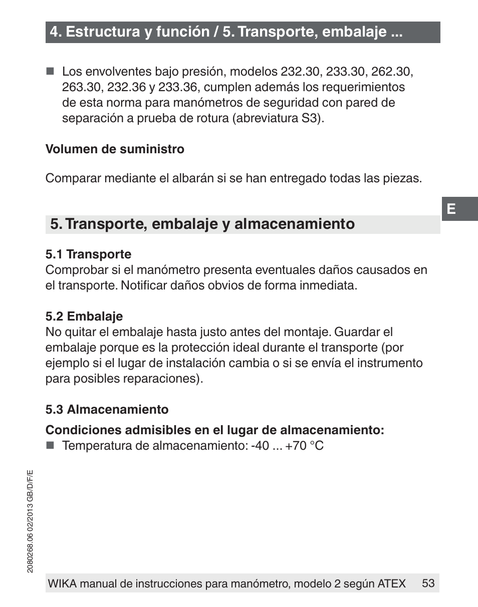 Transporte, embalaje y almacenamiento, Estructura y función / 5. transporte, embalaje | WIKA 233.50 User Manual | Page 53 / 60