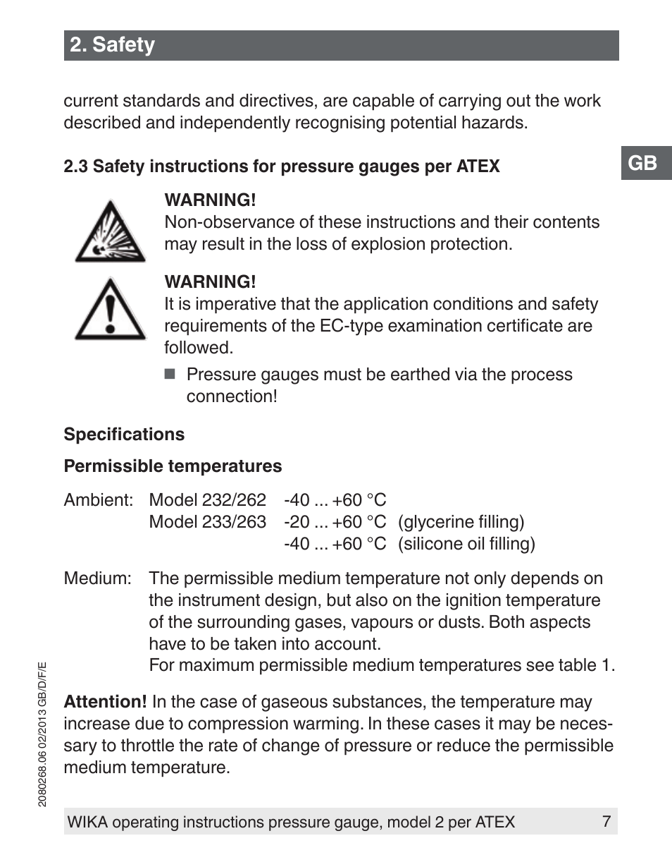 Safety | WIKA 233.50 User Manual | Page 7 / 60