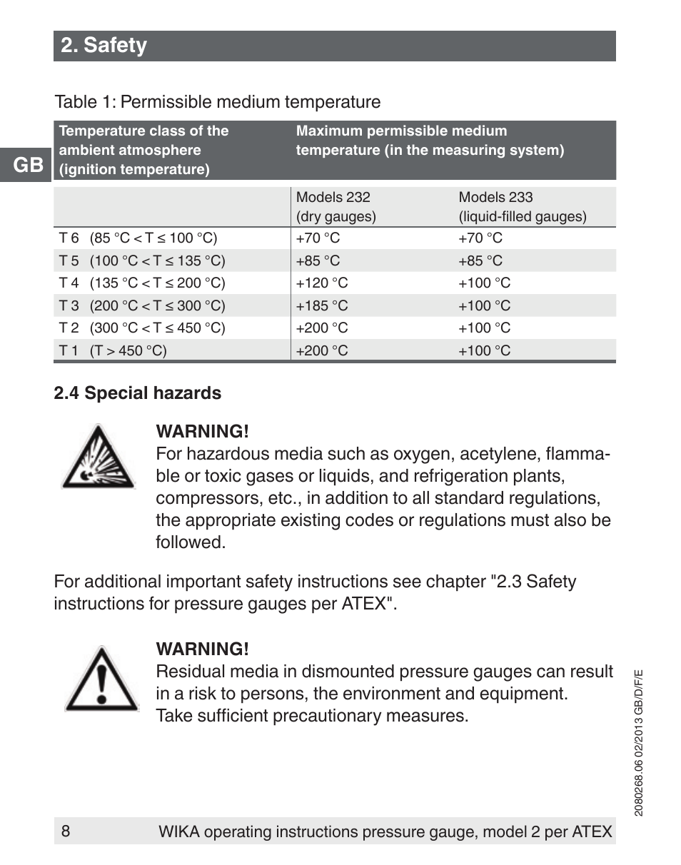 Safety | WIKA 233.50 User Manual | Page 8 / 60