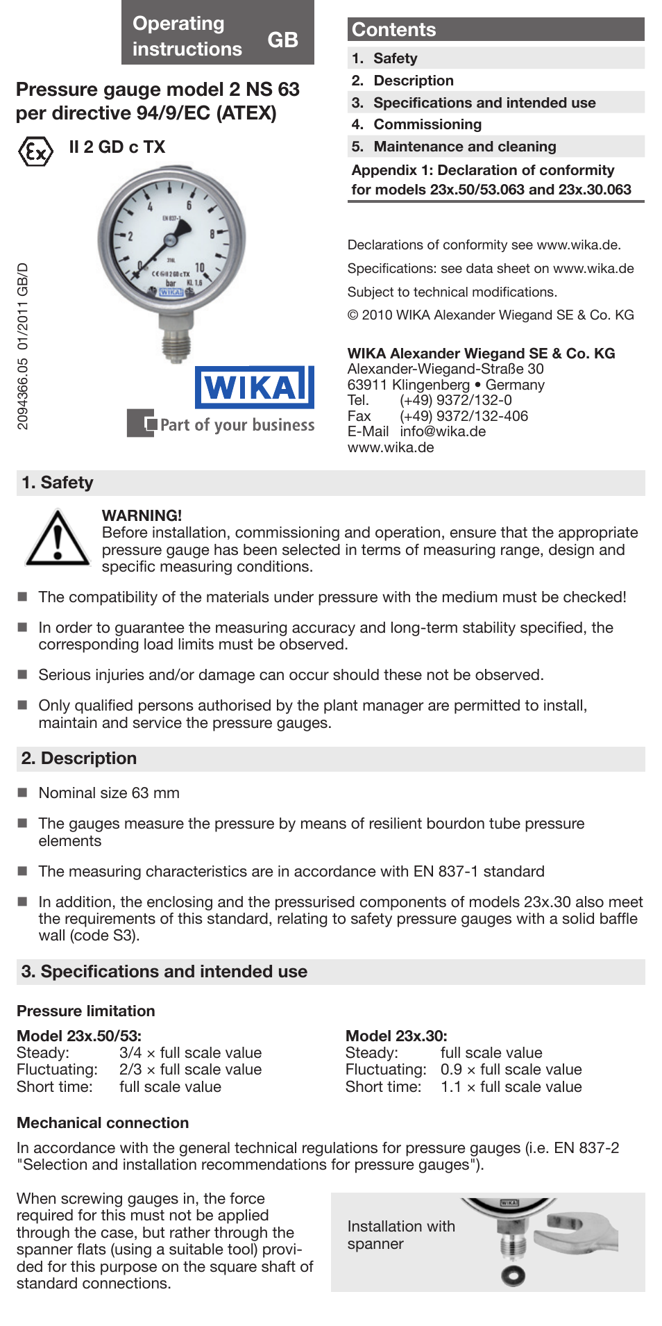 WIKA 233.50 User Manual | 3 pages