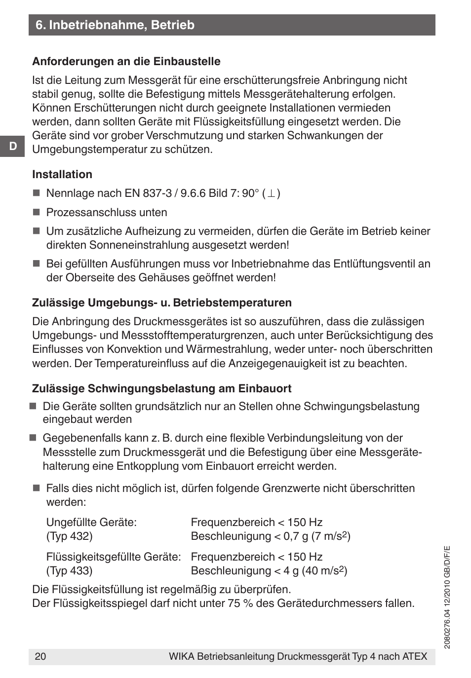 Inbetriebnahme, betrieb | WIKA 432.36 User Manual | Page 20 / 44
