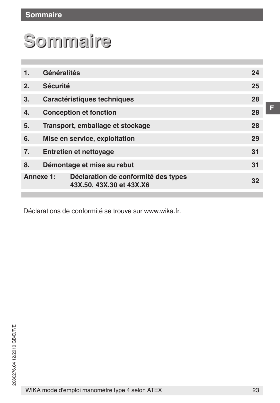 Sommaire | WIKA 432.36 User Manual | Page 23 / 44