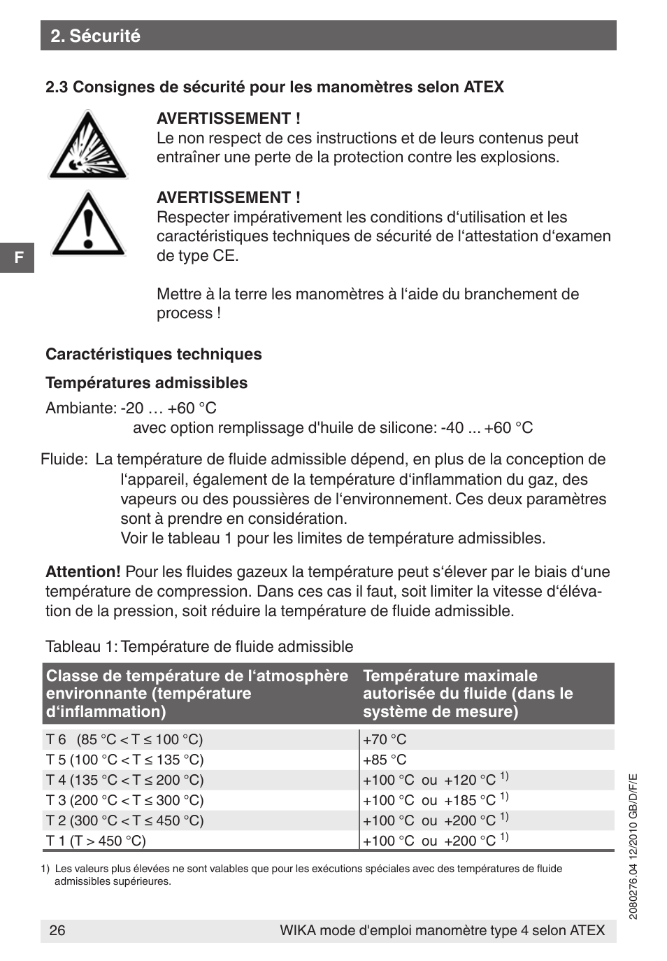 Sécurité | WIKA 432.36 User Manual | Page 26 / 44