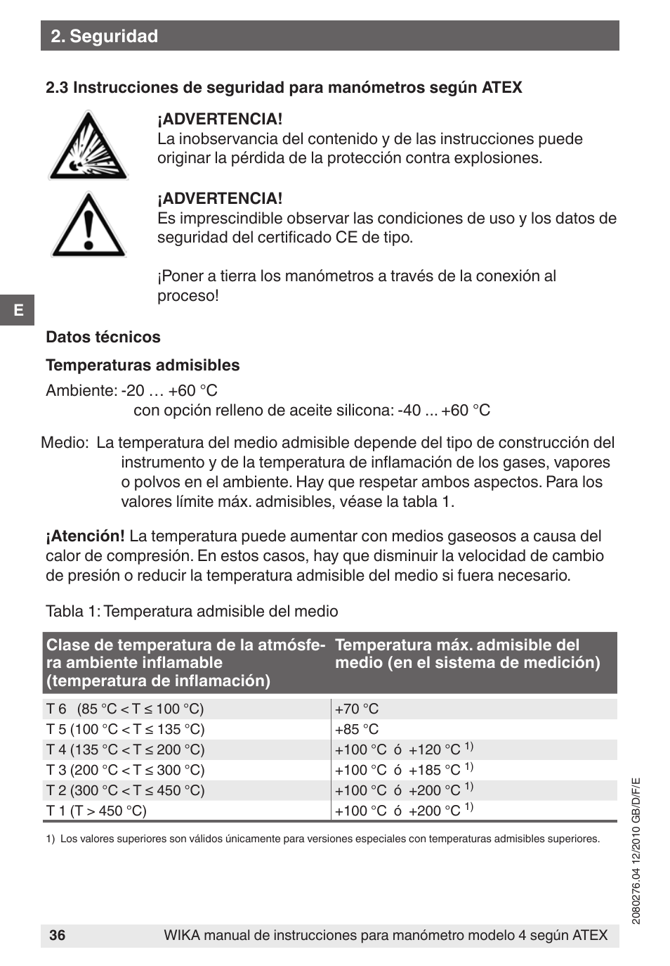 Seguridad | WIKA 432.36 User Manual | Page 36 / 44