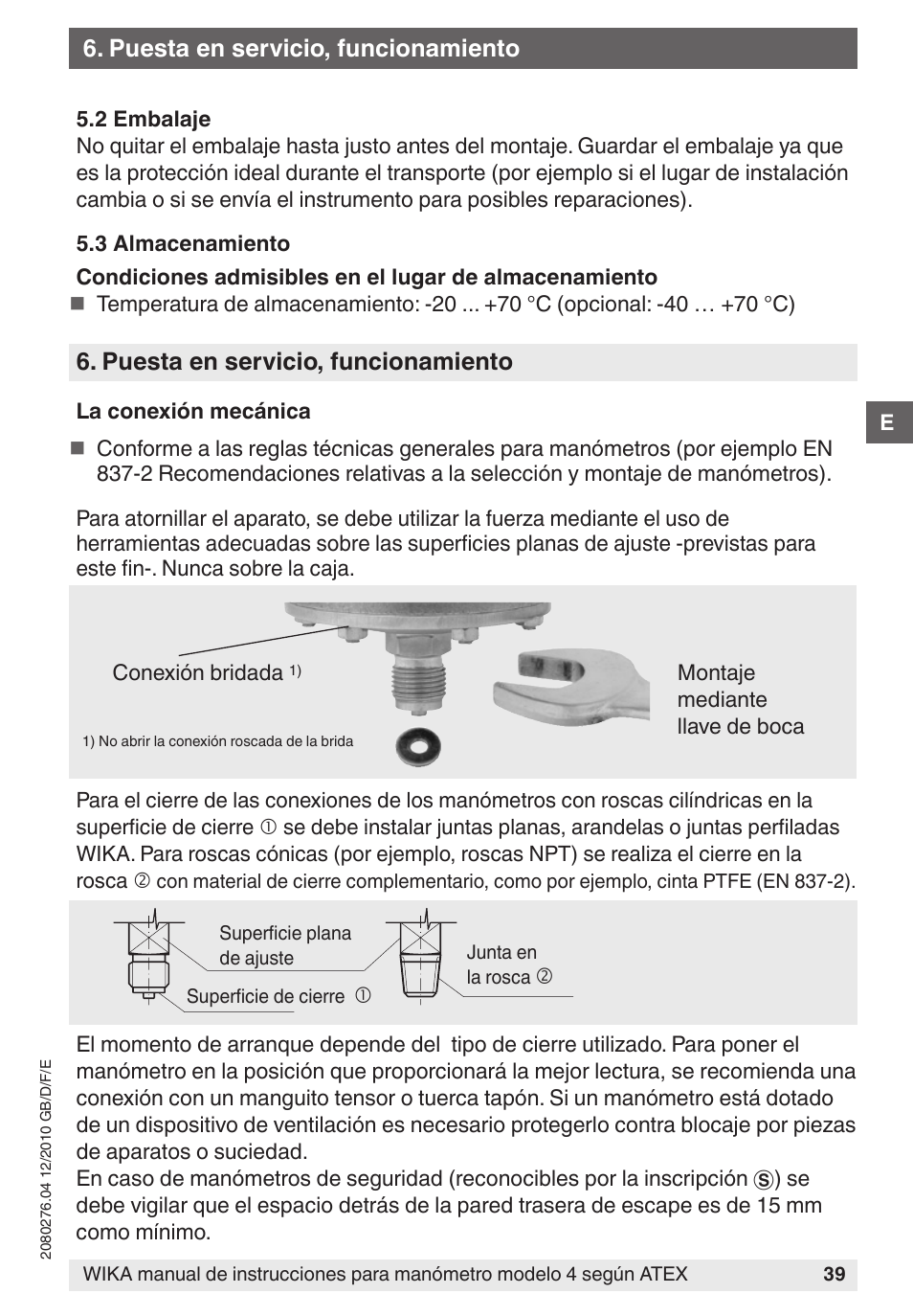 Puesta en servicio, funcionamiento | WIKA 432.36 User Manual | Page 39 / 44