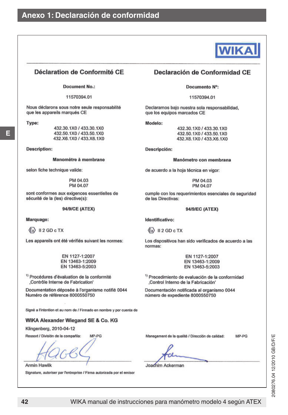 Anexo 1: declaración de conformidad | WIKA 432.36 User Manual | Page 42 / 44