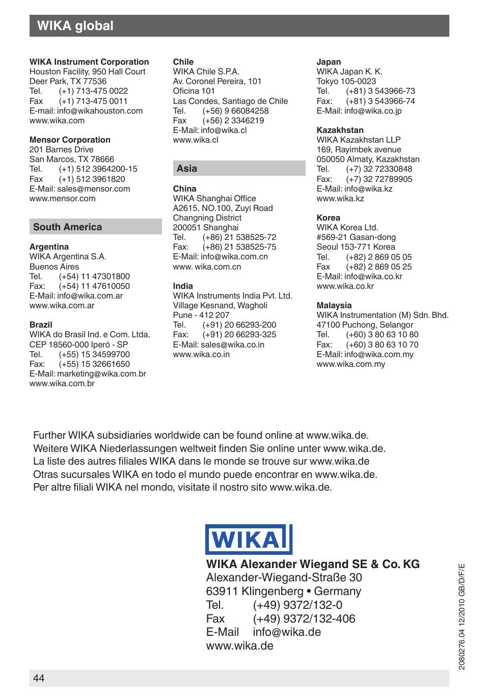 Wika global | WIKA 432.36 User Manual | Page 44 / 44