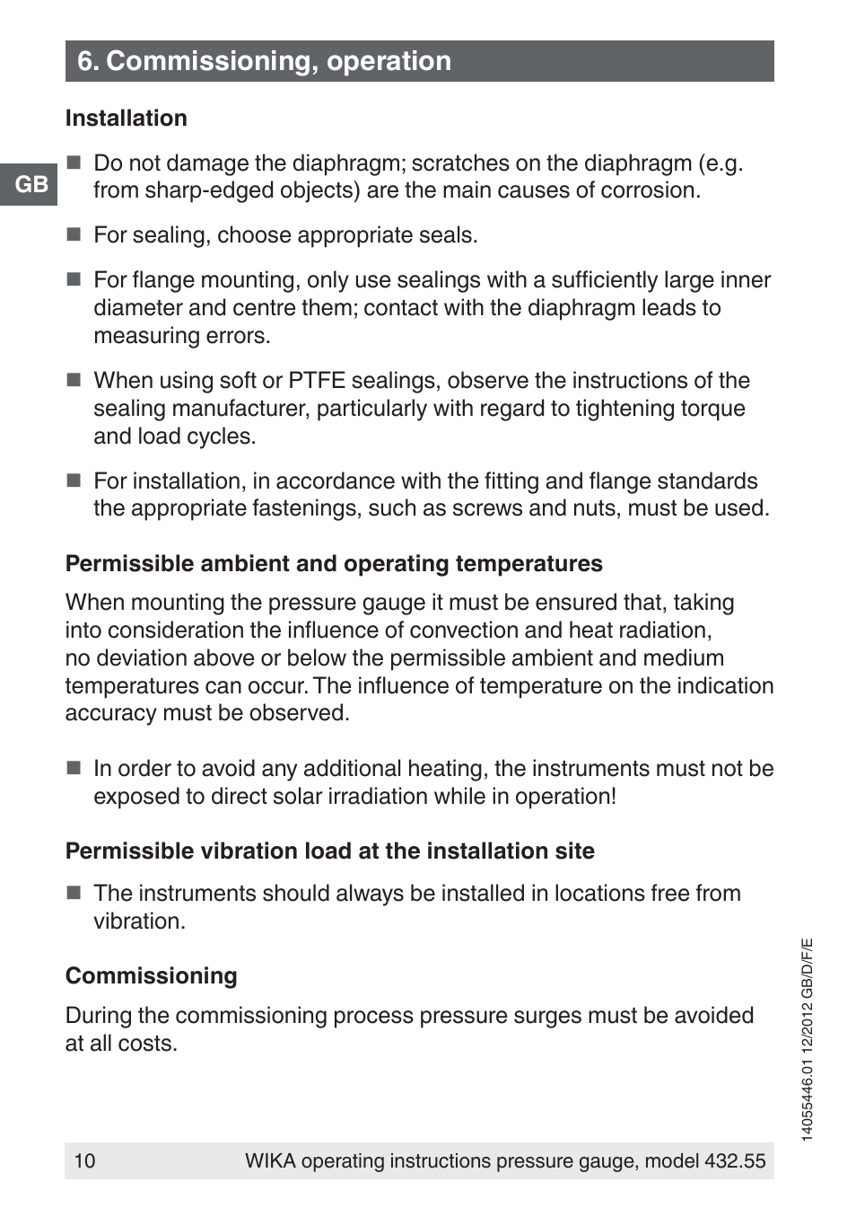 Commissioning, operation | WIKA 432.55 User Manual | Page 10 / 48