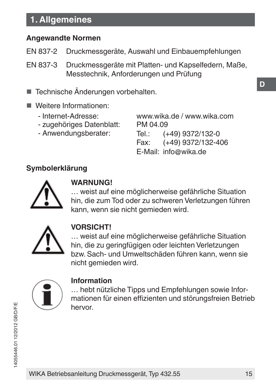 Allgemeines | WIKA 432.55 User Manual | Page 15 / 48