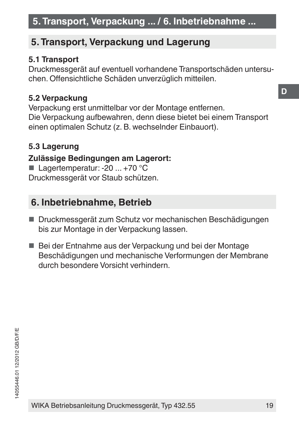 Inbetriebnahme, betrieb | WIKA 432.55 User Manual | Page 19 / 48