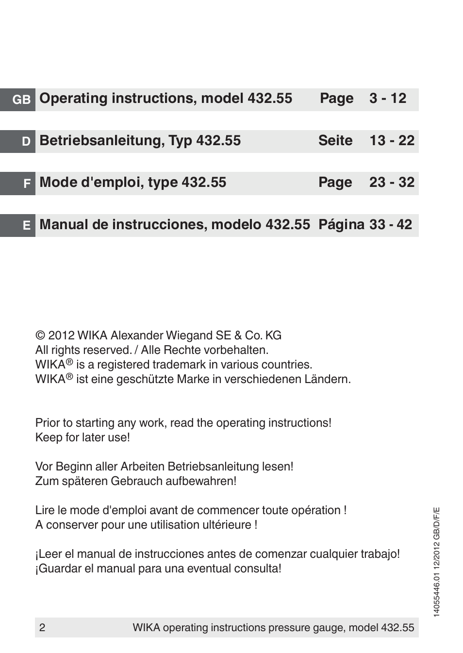 WIKA 432.55 User Manual | Page 2 / 48