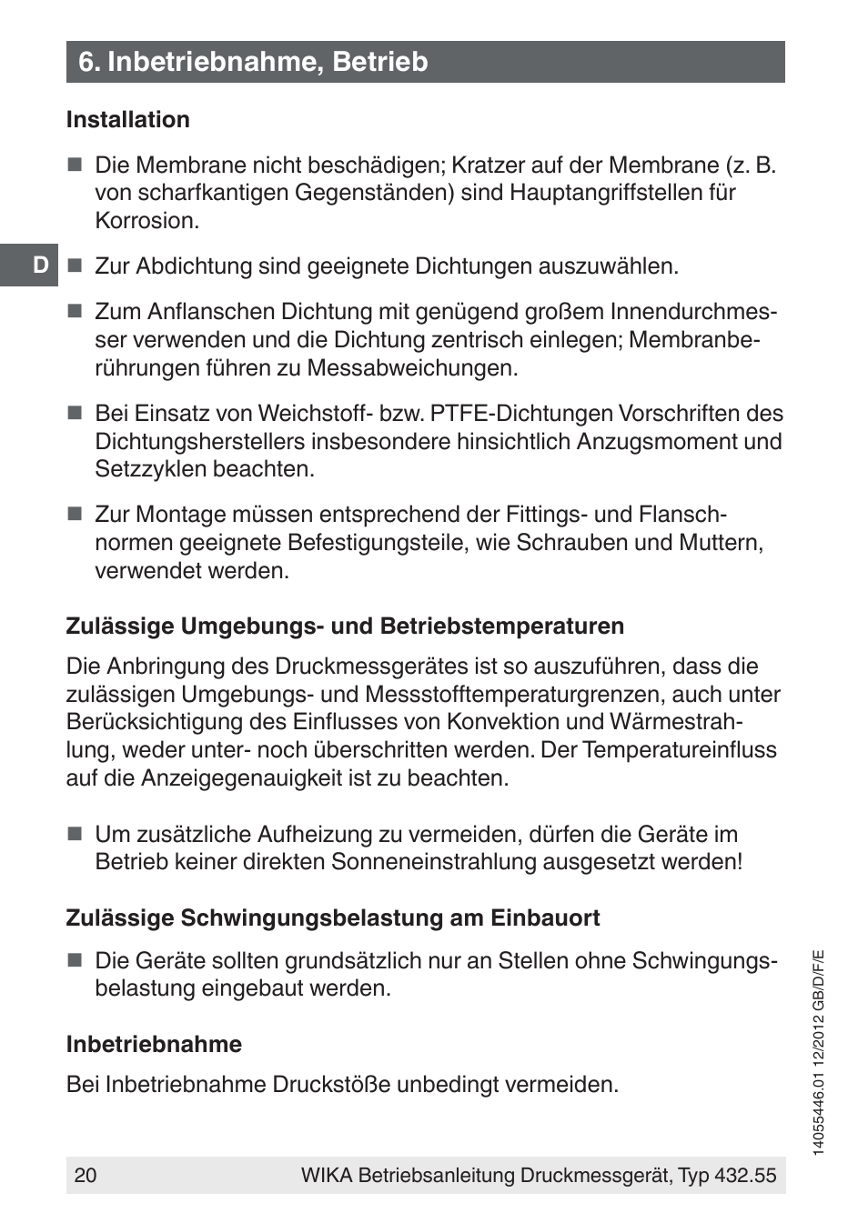 Inbetriebnahme, betrieb | WIKA 432.55 User Manual | Page 20 / 48