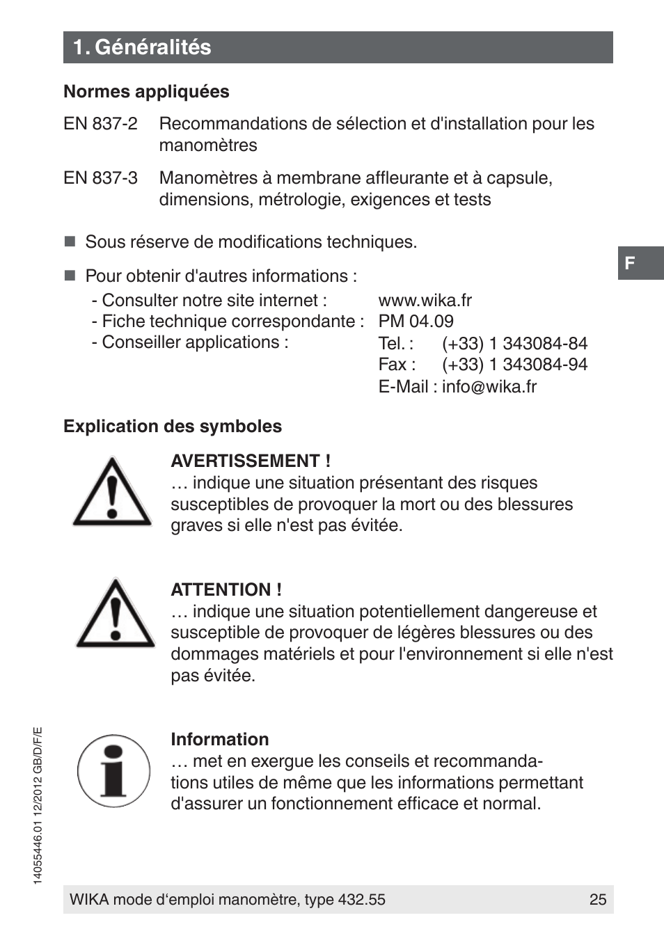 Généralités | WIKA 432.55 User Manual | Page 25 / 48