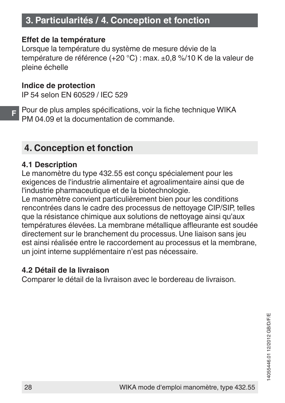 Conception et fonction, Particularités / 4. conception et fonction | WIKA 432.55 User Manual | Page 28 / 48