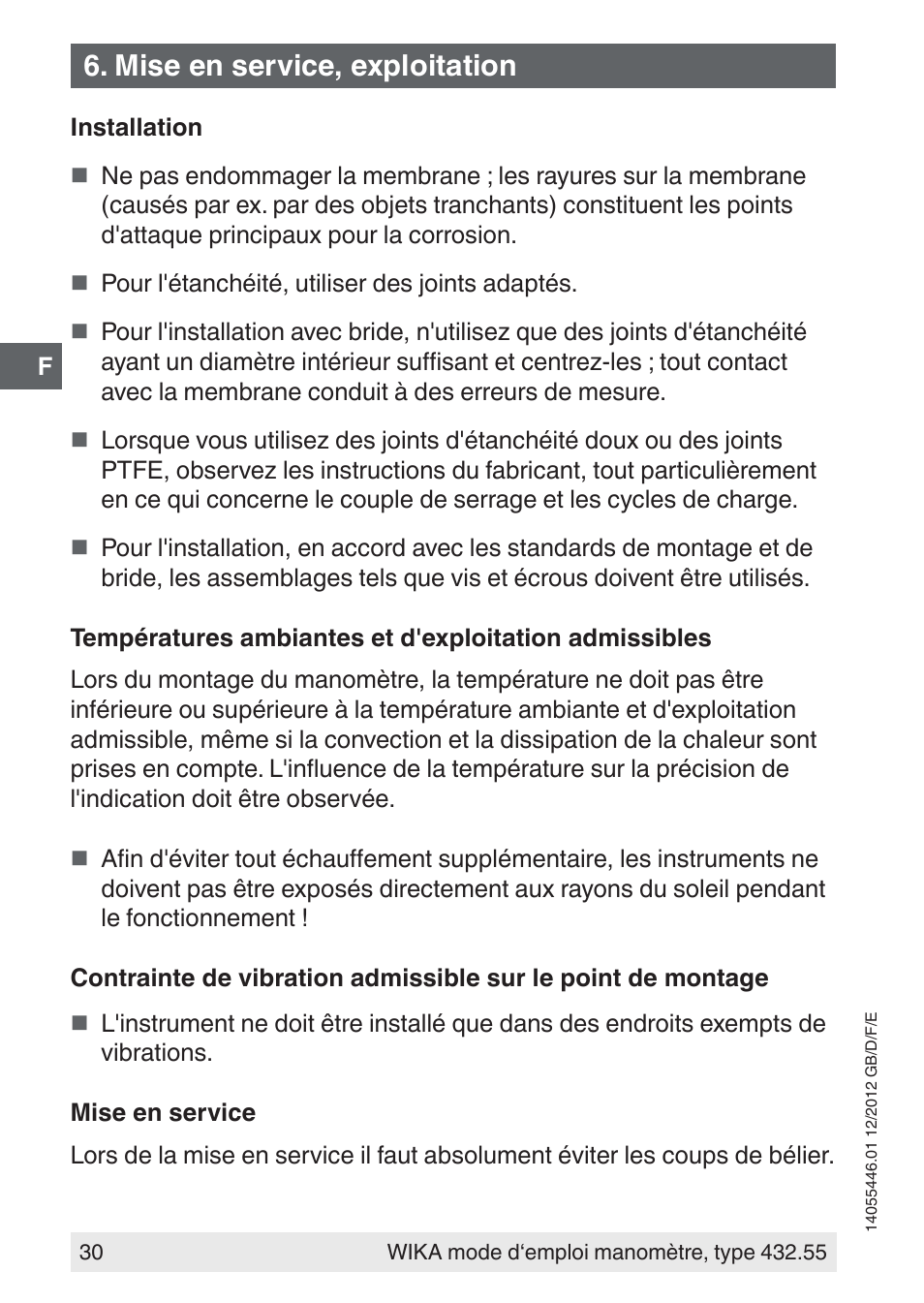 Mise en service, exploitation | WIKA 432.55 User Manual | Page 30 / 48