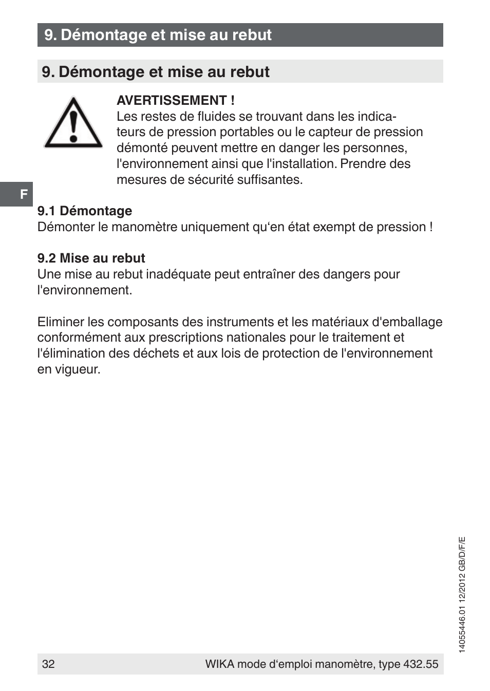 Démontage et mise au rebut | WIKA 432.55 User Manual | Page 32 / 48