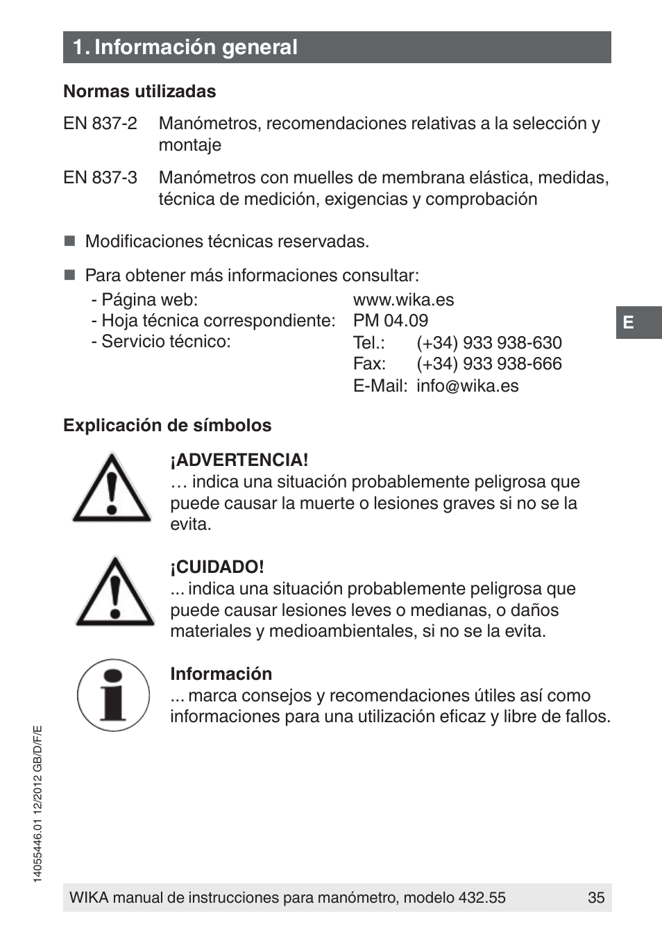 Información general | WIKA 432.55 User Manual | Page 35 / 48