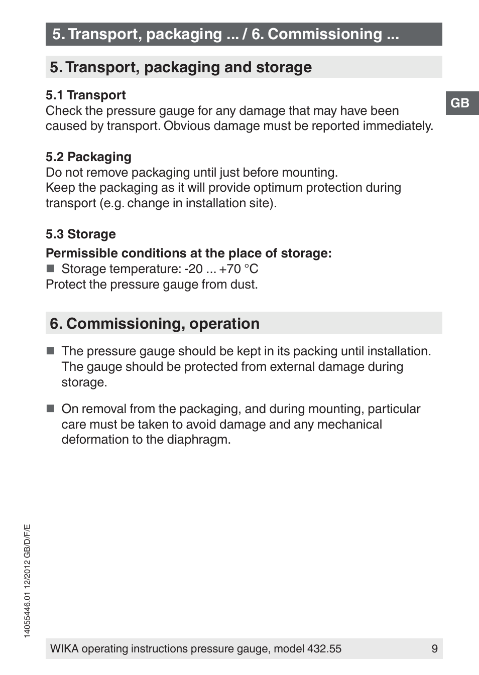 Commissioning, operation | WIKA 432.55 User Manual | Page 9 / 48