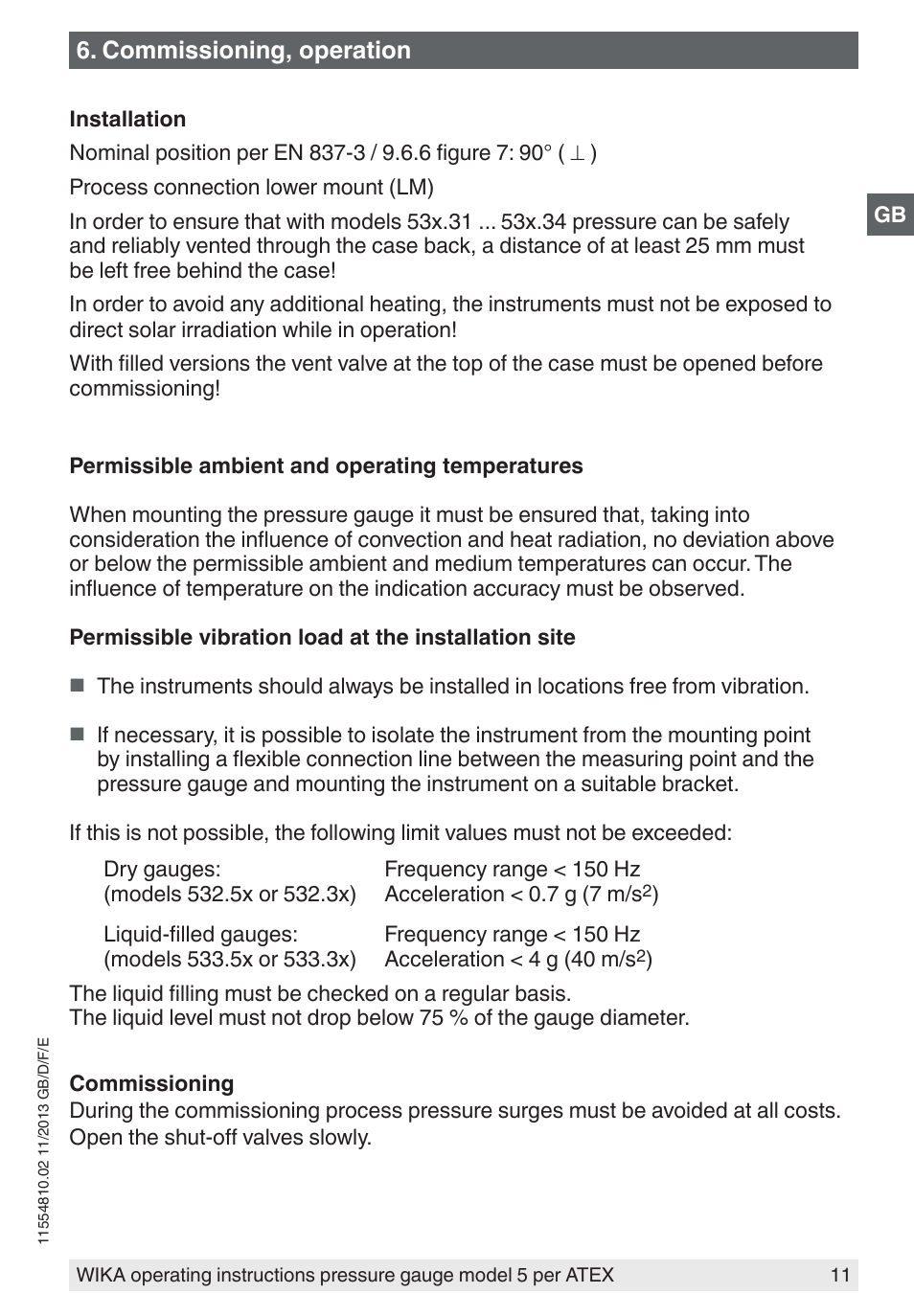 Commissioning, operation | WIKA 532.54 User Manual | Page 11 / 52