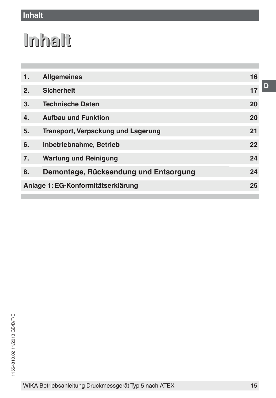 Inhalt | WIKA 532.54 User Manual | Page 15 / 52