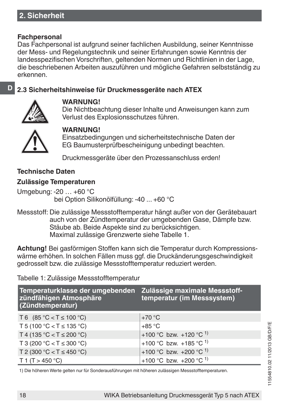 Sicherheit | WIKA 532.54 User Manual | Page 18 / 52