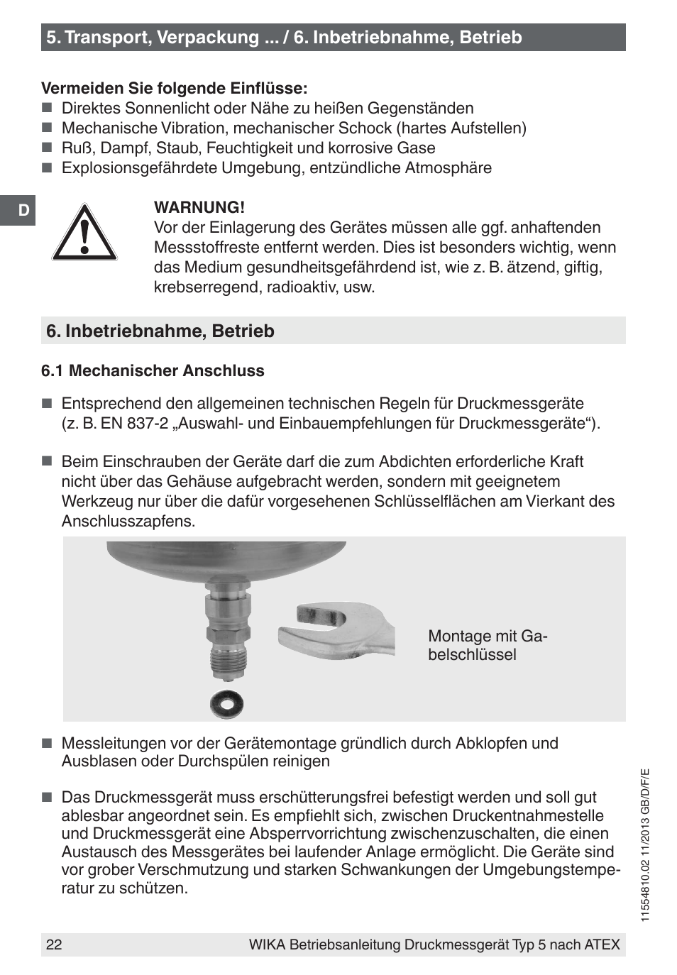 Inbetriebnahme, betrieb | WIKA 532.54 User Manual | Page 22 / 52