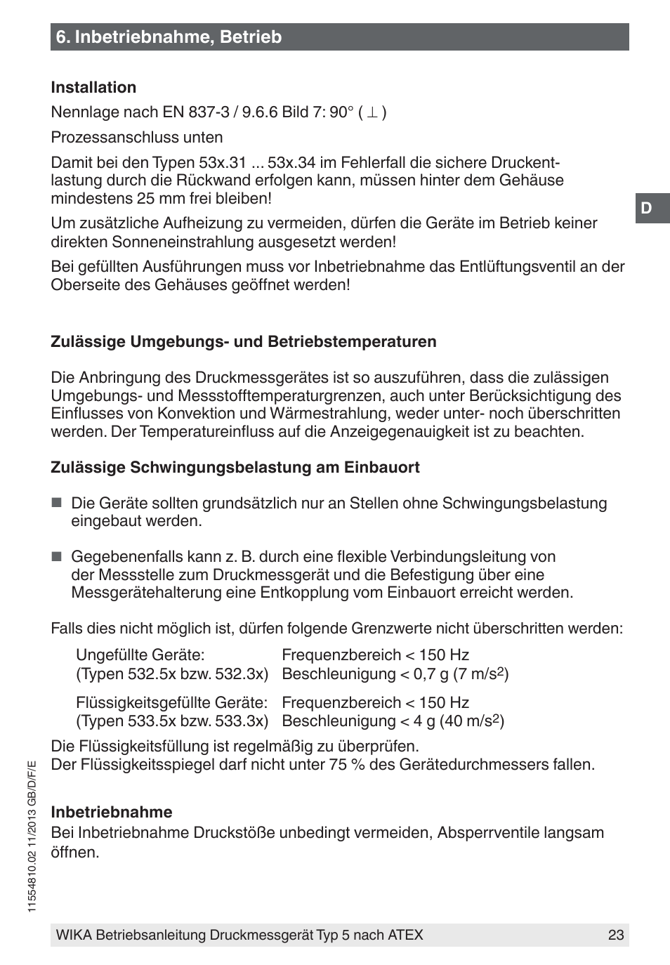 Inbetriebnahme, betrieb | WIKA 532.54 User Manual | Page 23 / 52