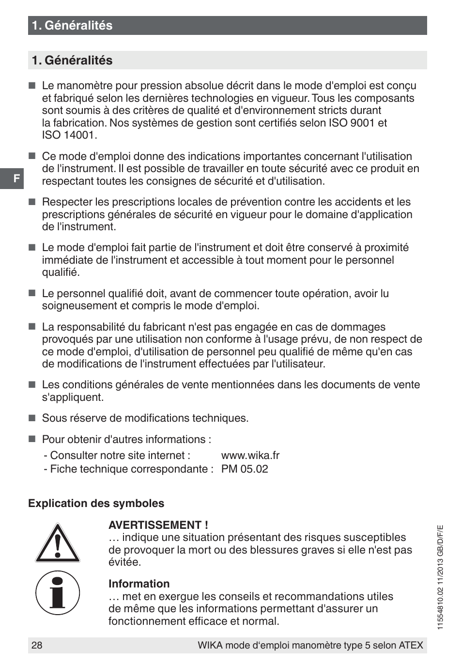 Généralités | WIKA 532.54 User Manual | Page 28 / 52