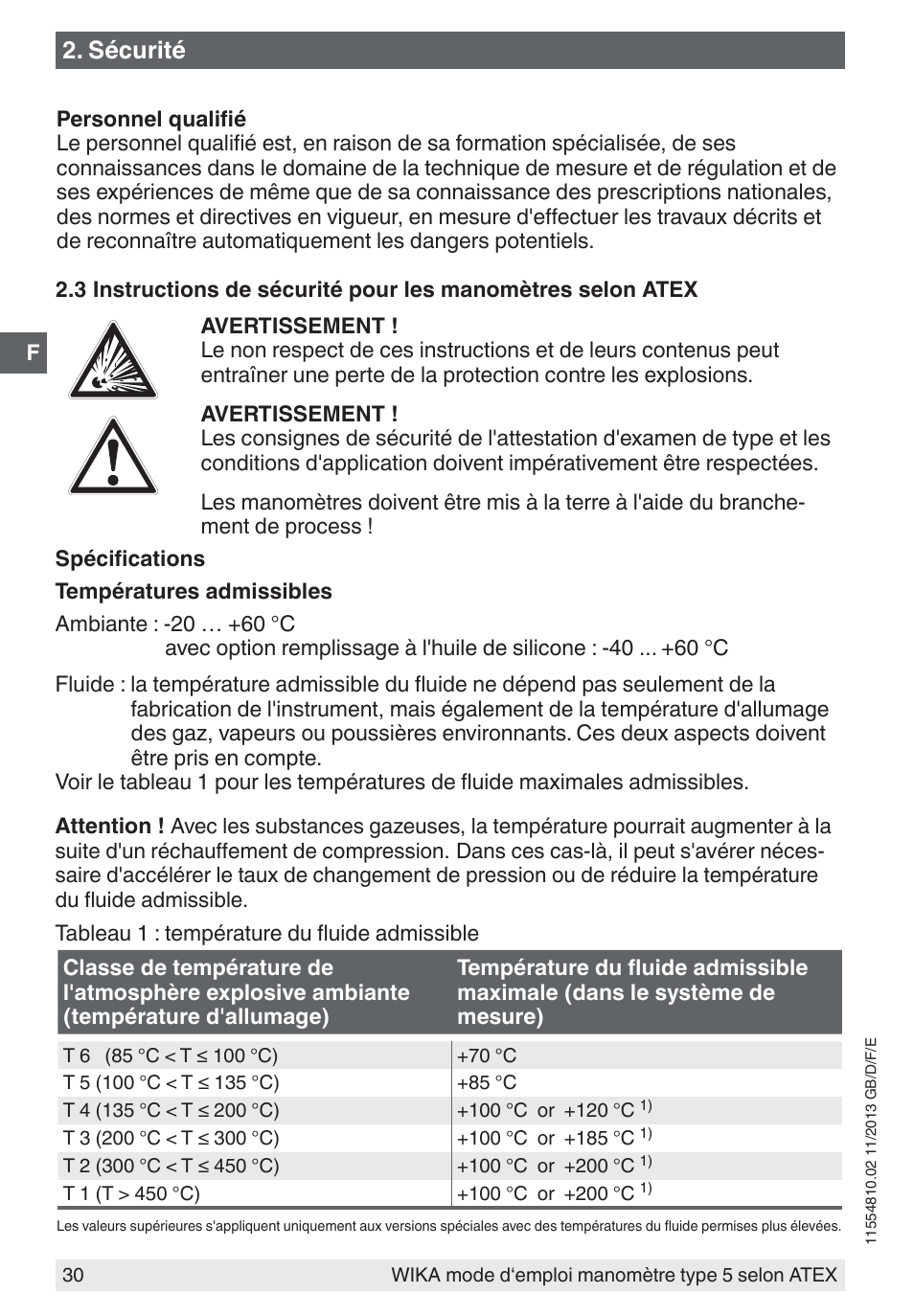 Sécurité | WIKA 532.54 User Manual | Page 30 / 52