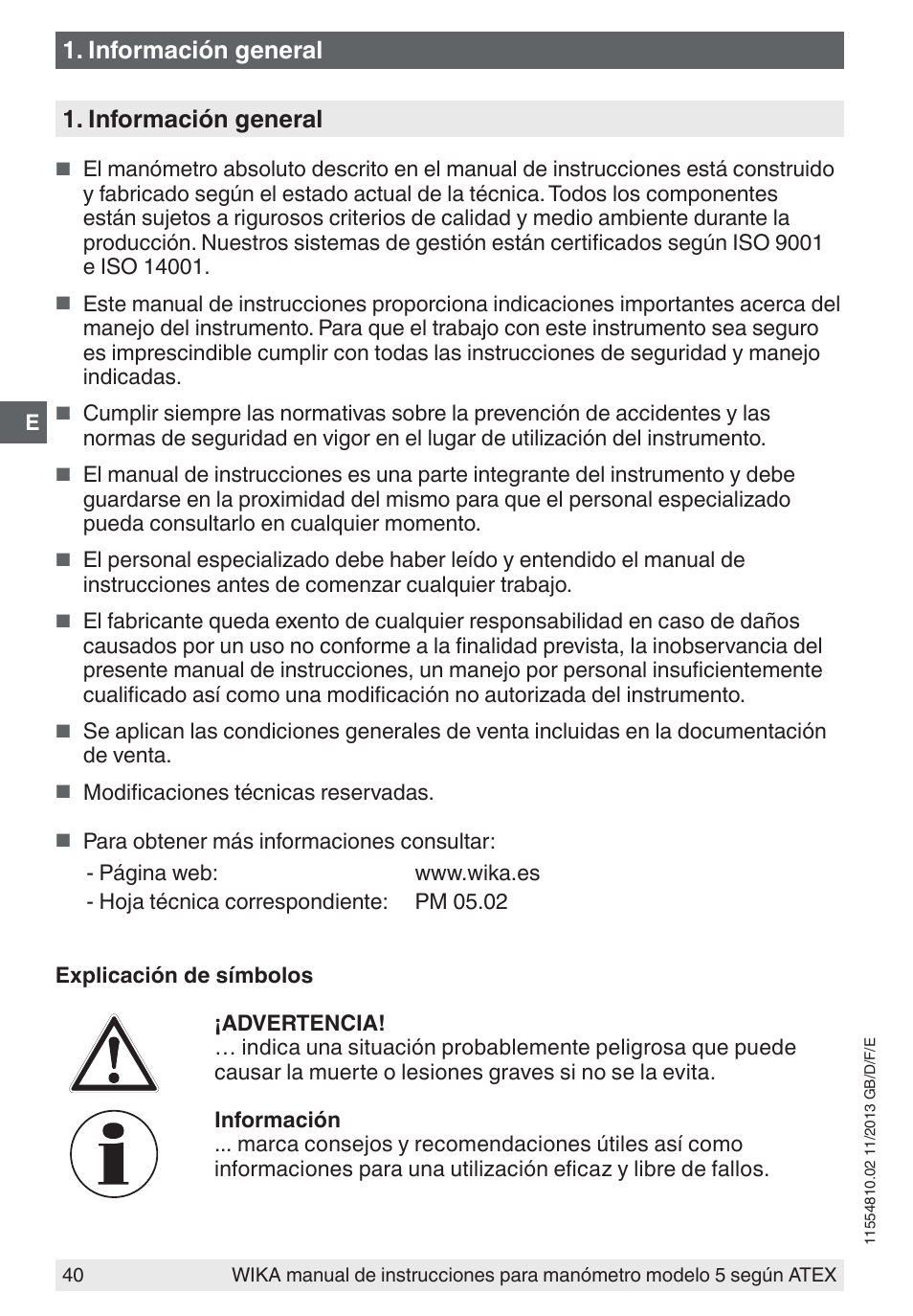 Información general | WIKA 532.54 User Manual | Page 40 / 52