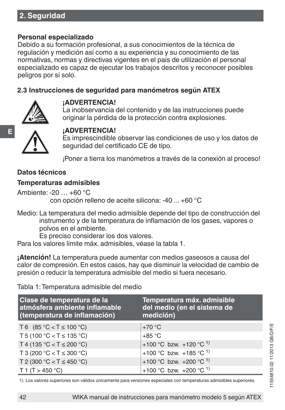 Seguridad | WIKA 532.54 User Manual | Page 42 / 52