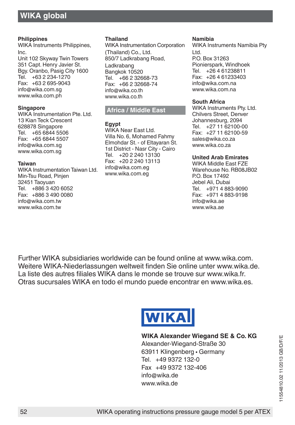 Wika global | WIKA 532.54 User Manual | Page 52 / 52