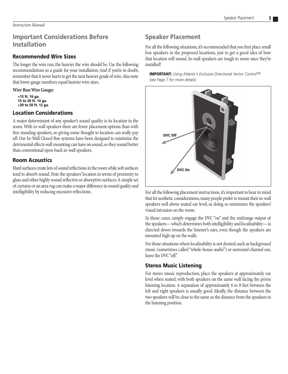 Important considerations before installation, Speaker placement | Atlantic Technology IWCB-626 User Manual | Page 3 / 8