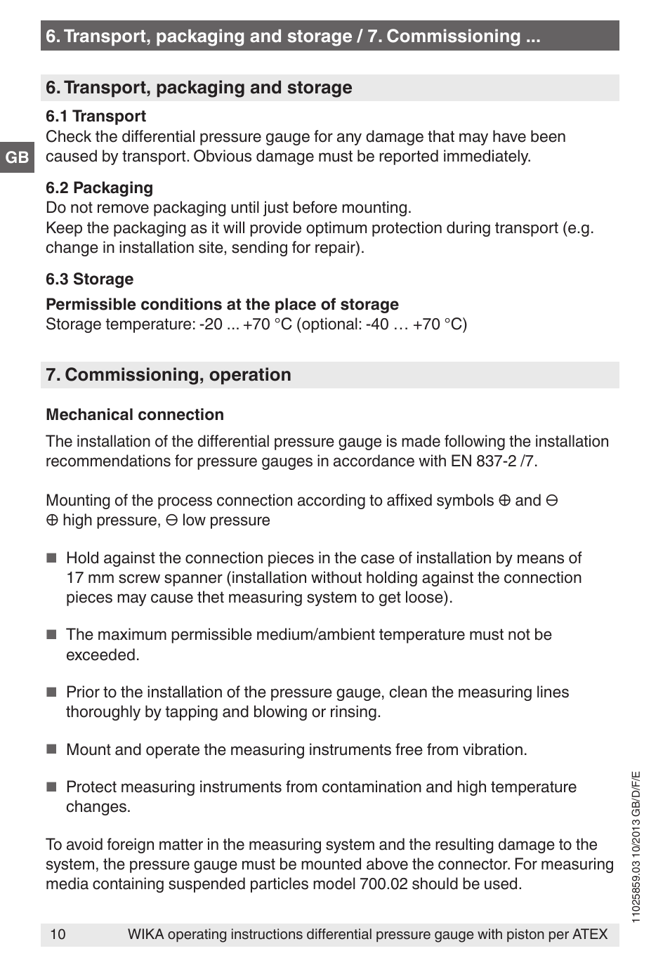 Commissioning, operation | WIKA 700.02 User Manual | Page 10 / 52