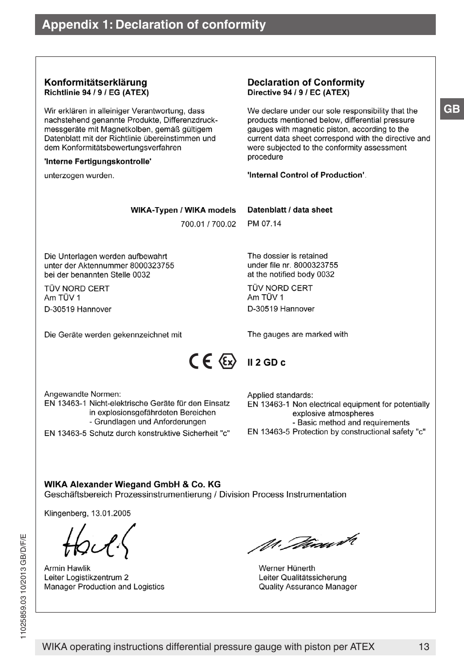 Appendix 1: declaration of conformity | WIKA 700.02 User Manual | Page 13 / 52