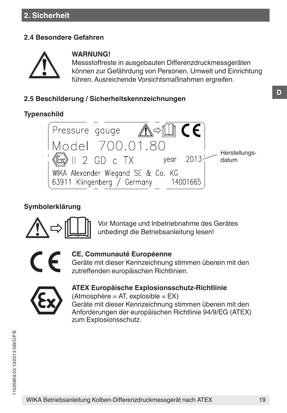 Sicherheit | WIKA 700.02 User Manual | Page 19 / 52
