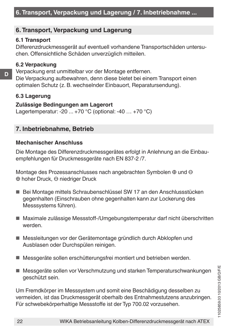 Inbetriebnahme, betrieb | WIKA 700.02 User Manual | Page 22 / 52