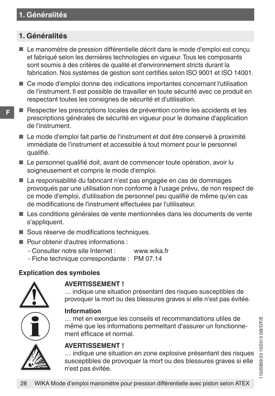 Généralités | WIKA 700.02 User Manual | Page 28 / 52