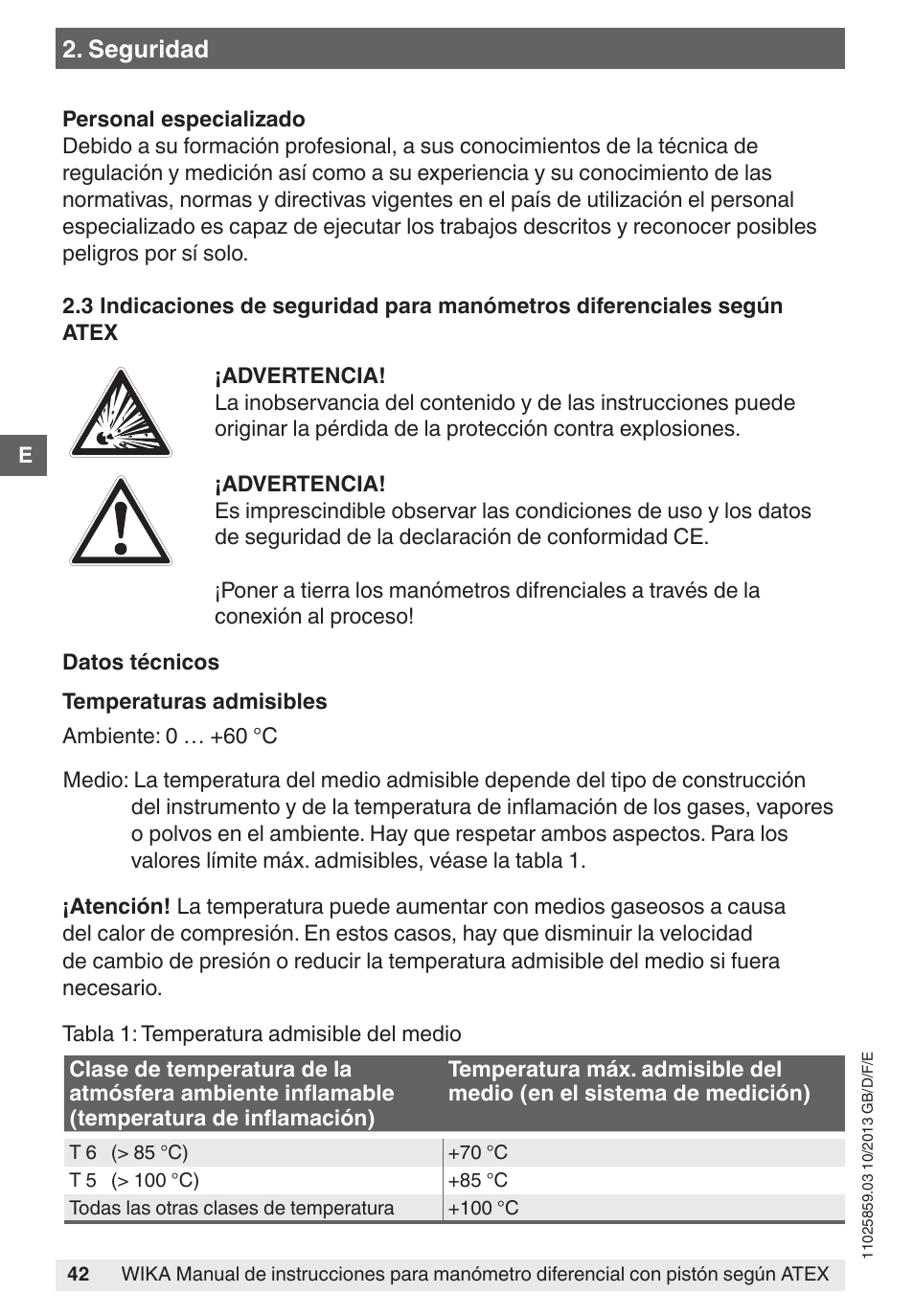 Seguridad | WIKA 700.02 User Manual | Page 42 / 52