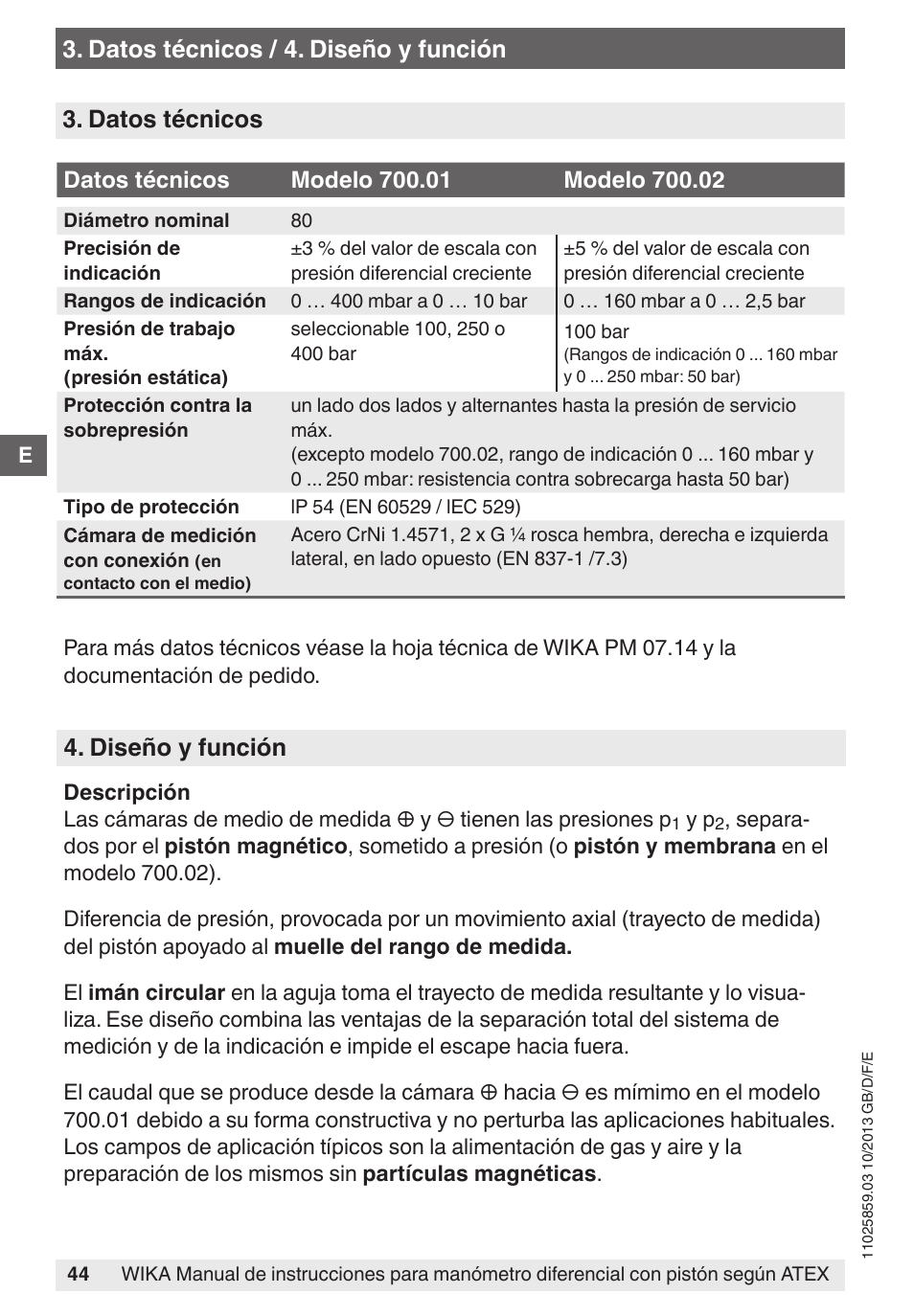 Diseño y función | WIKA 700.02 User Manual | Page 44 / 52
